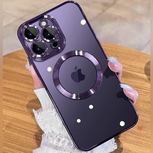 Magnetic Clear for iPhone 14 Pro Max Case withFull Camera Protection Deep Purple - Picture 1 of 6